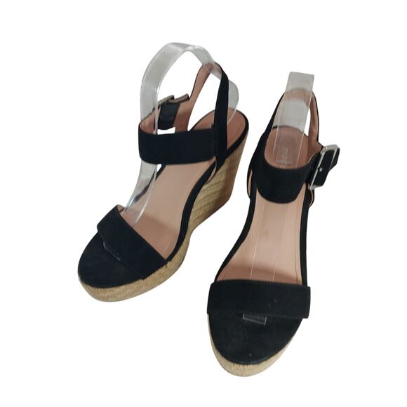MADDEN GIRL! SLEEK BLACK VEGAN SUEDE ESPADRILLE WEDGE HEELS, SANDALS! SZ 8M - Picture 3 of 10